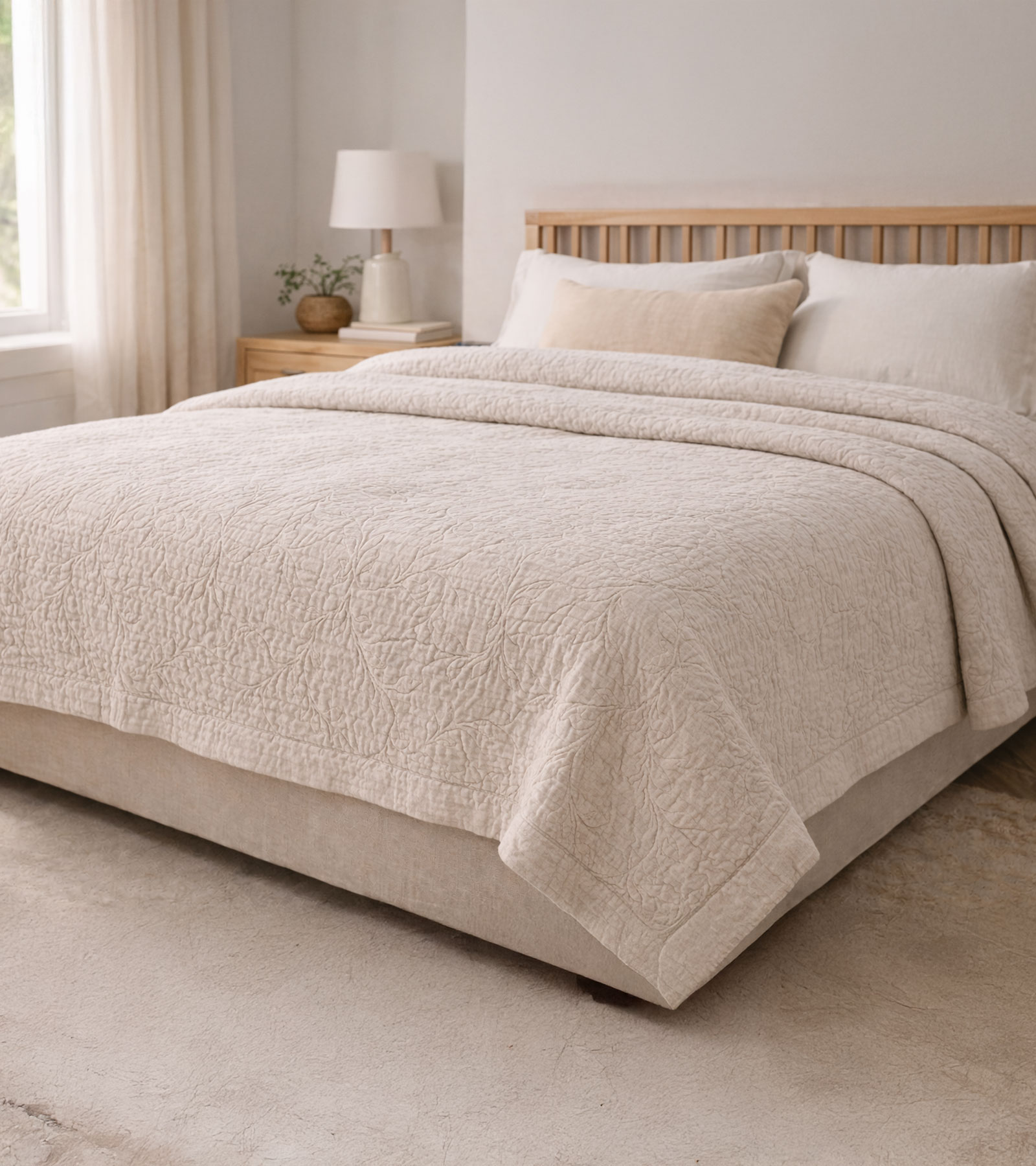 Colcha bouti artesanal color piedra 240x260 para cama 150/160 con acolchado ligero 2 Colcha bouti artesanal color piedra 240x260 para cama 150/160 con acolchado ligero - Imagen 2
