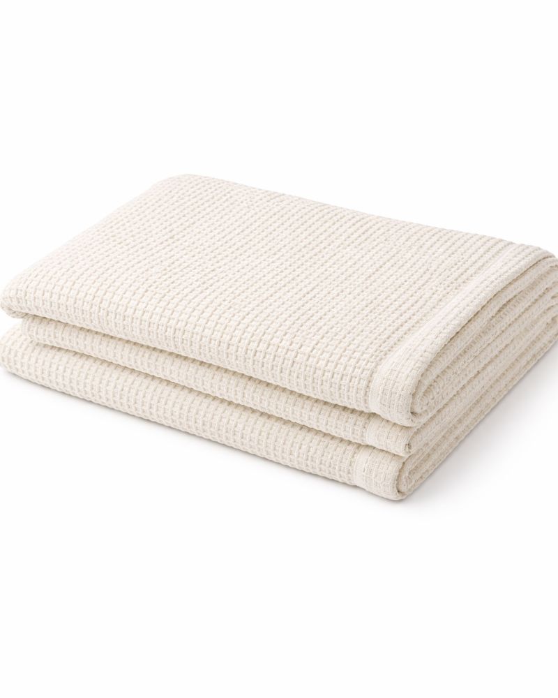 Colcha waffle de algodón blanco roto 230×250 con textura nido de abeja
