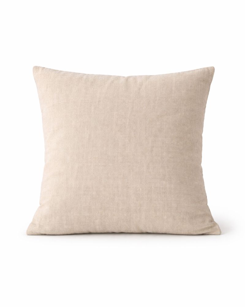 Cojín artesanal de lino lavado beige 45×45 con cierre invisible
