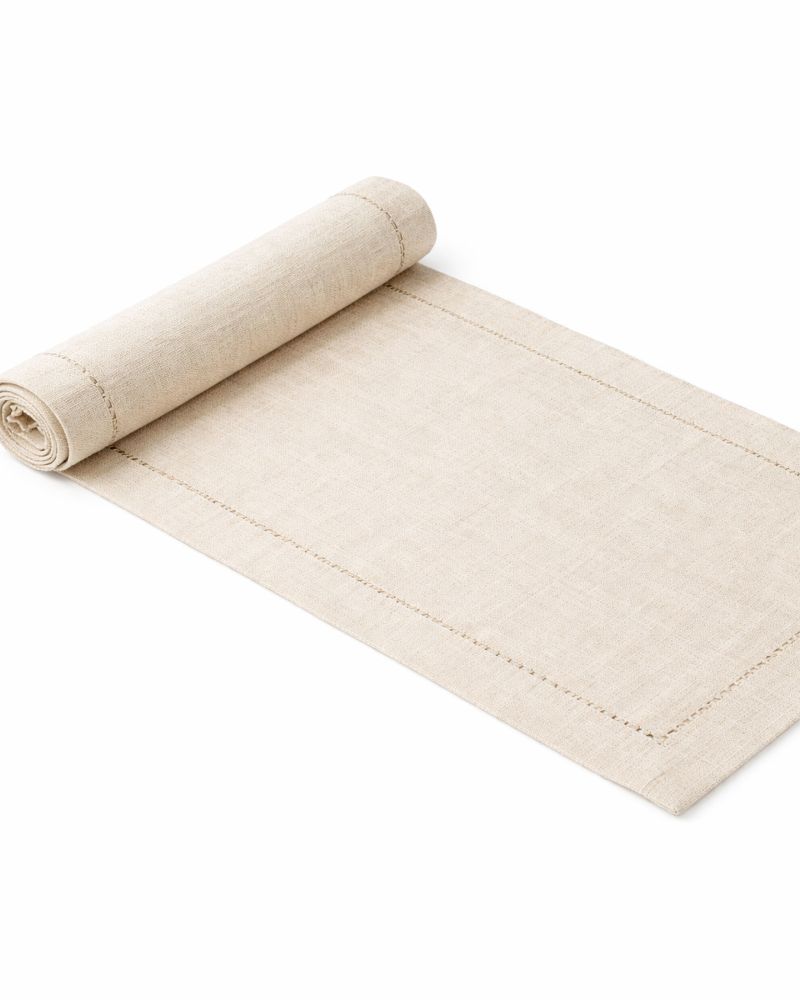COJINES CABECEROS DE CAMA 7 Camino de mesa lino natural 45×180 con puntada vista estilo artesanal