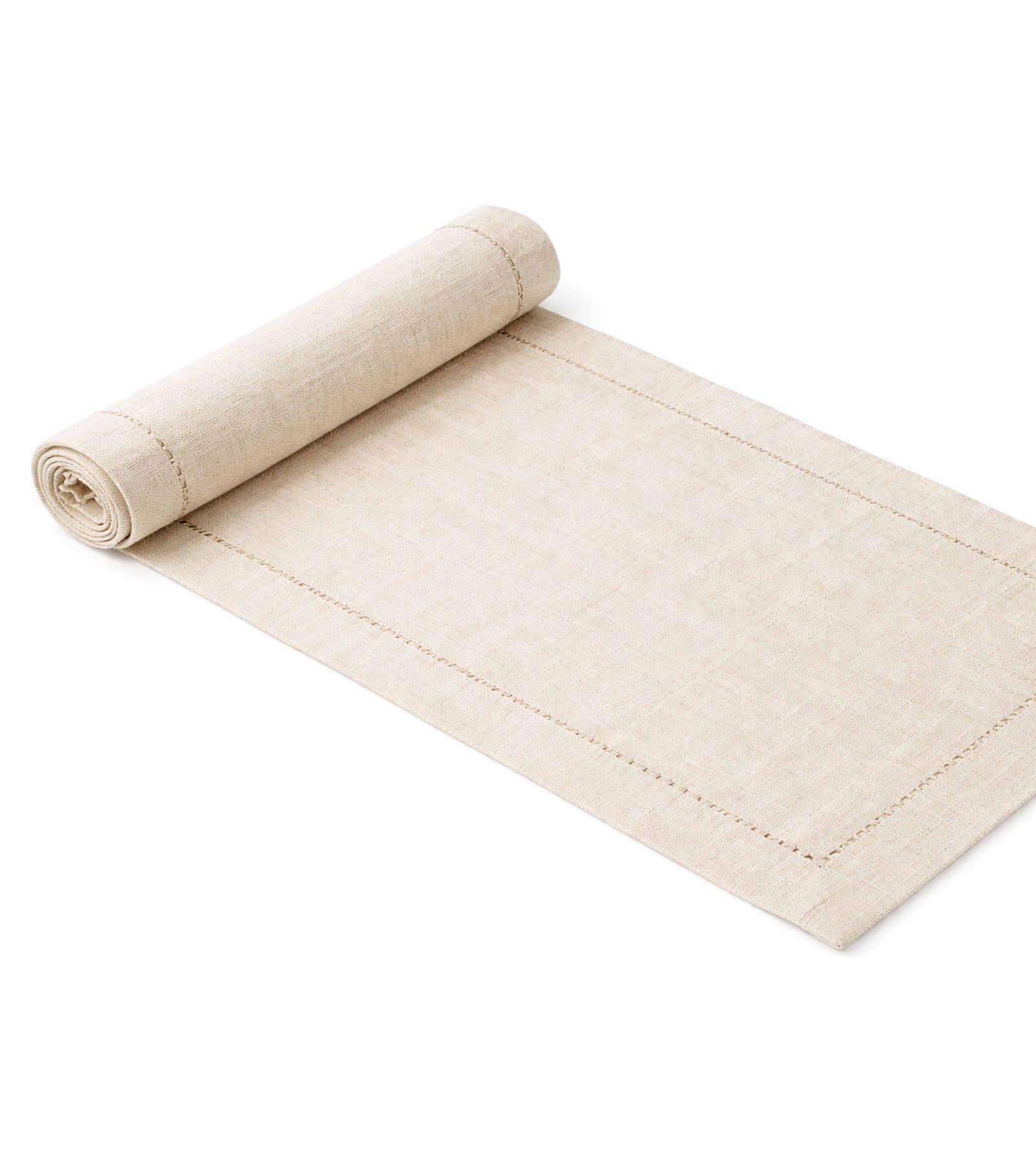 Comprar Camino de mesa lino natural 45×180 con puntada vista estilo artesanal